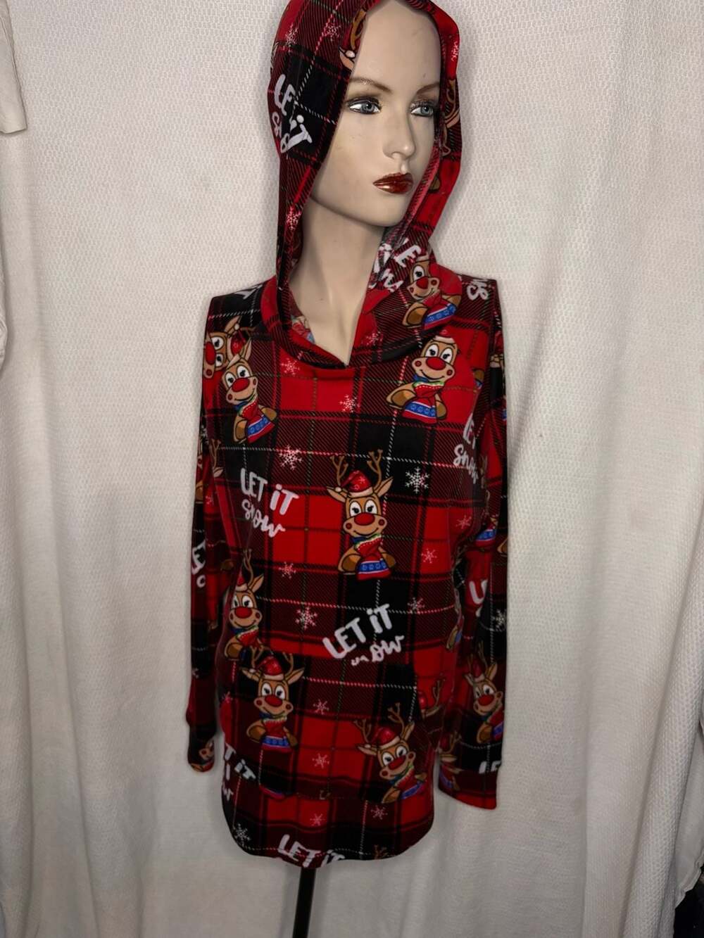No Boundaries Christmas Hoodie Let It Snow Reindeer Red Plaid